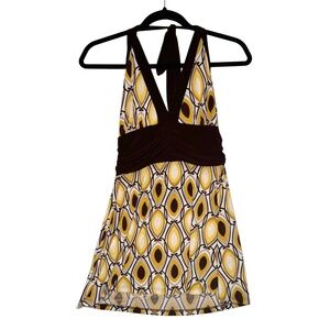 Vintage Y2K Brown Geometric Halter Babydoll Tunic Top